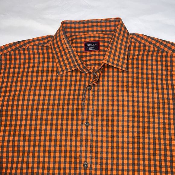 UNTUCKit Shirt Mens Size XL Blue Orange Gingham Button Long Sleeve Preppy Casual - Picture 2 of 11